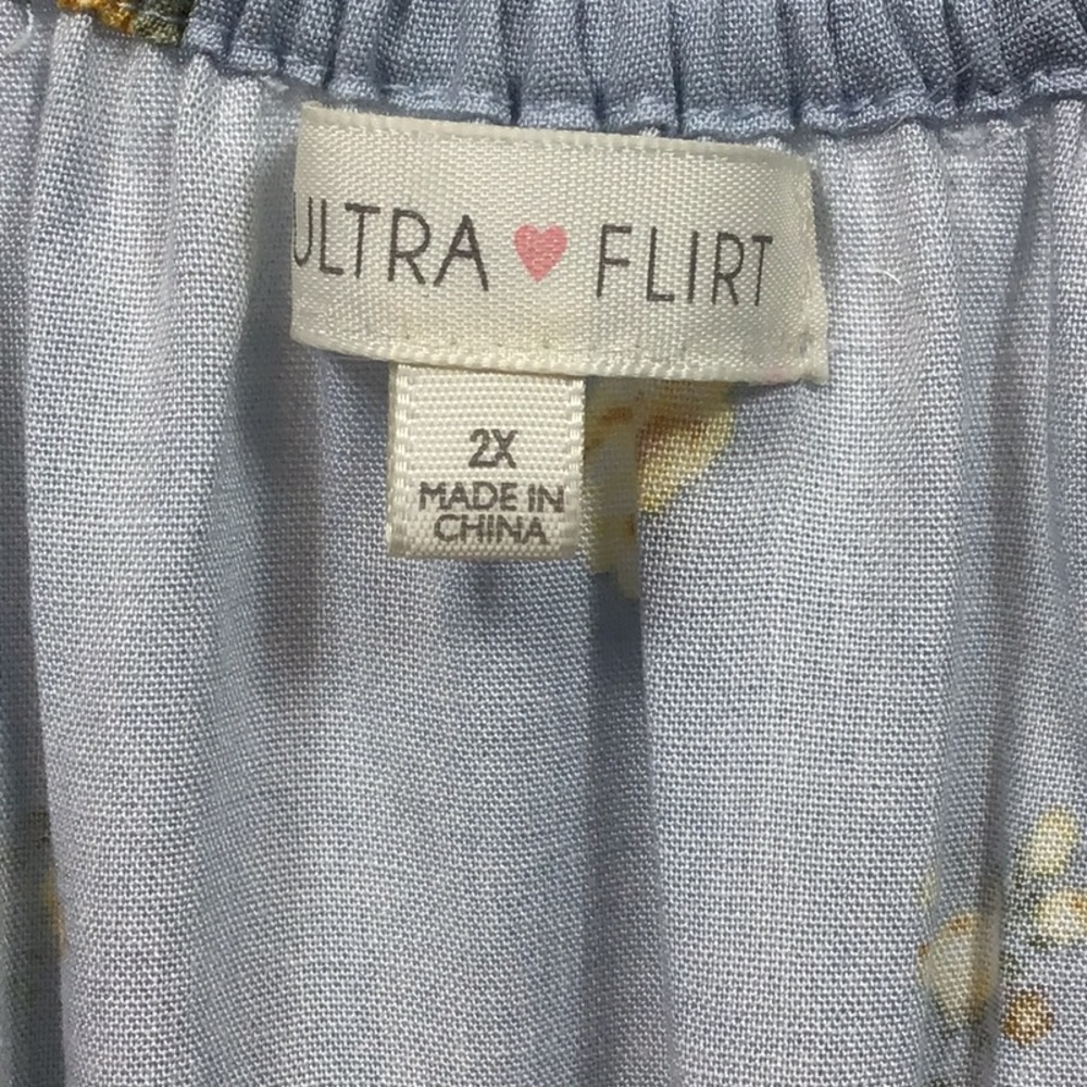 🆕 Ultra Flirt Light Blue Floral Drop Shoulder Tiered Babydoll Dress Sz.2X - Picture 3 of 7